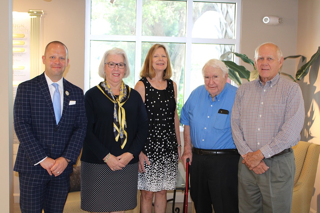 Kevin Young and MaryAnne Young with the New College Foundation are thrilled to receive a $159,000 grant from Adell Erozer, Robert Blalock and Burdette Parent with the Bishop Parker Foundation. (Courtesy photo)