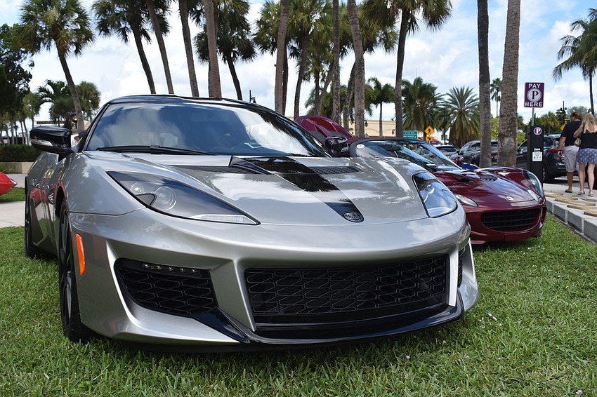 Newer model Lotus on display for a car show in St. Armands Circle Park.