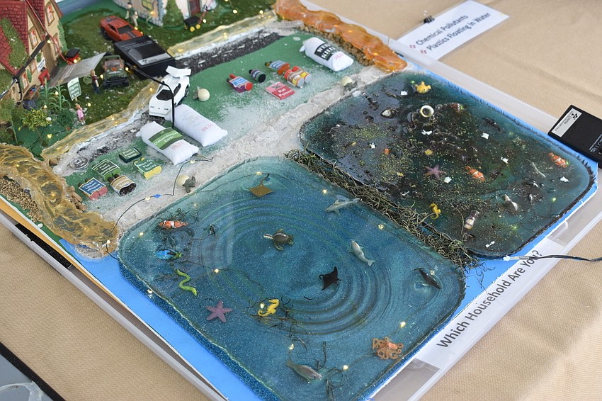 A miniature neighborhood illustrates the effects household chemicals have on the local waterways.