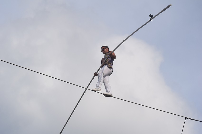 Despite a light wind, Blake Wallenda had little trouble staying in control on the high wire.
