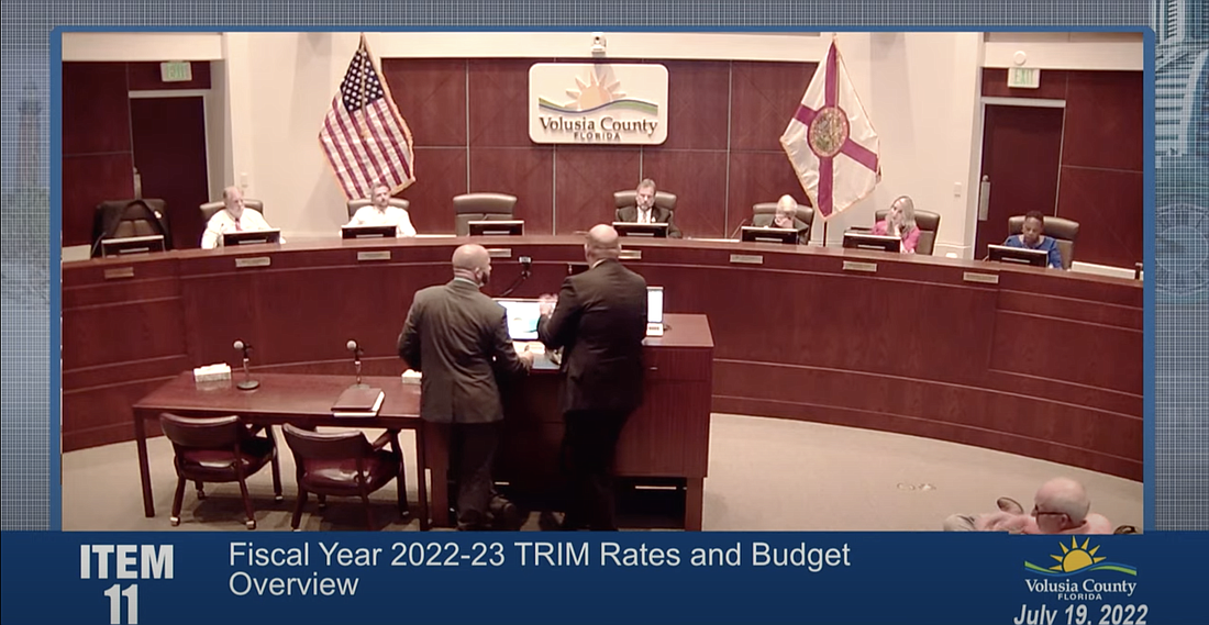 The Volusia County Council unanimously approved the adoption of the tentative property tax rateÂ at its meeting on Tuesday, July 19. Screenshot courtesy of Volusia County Government