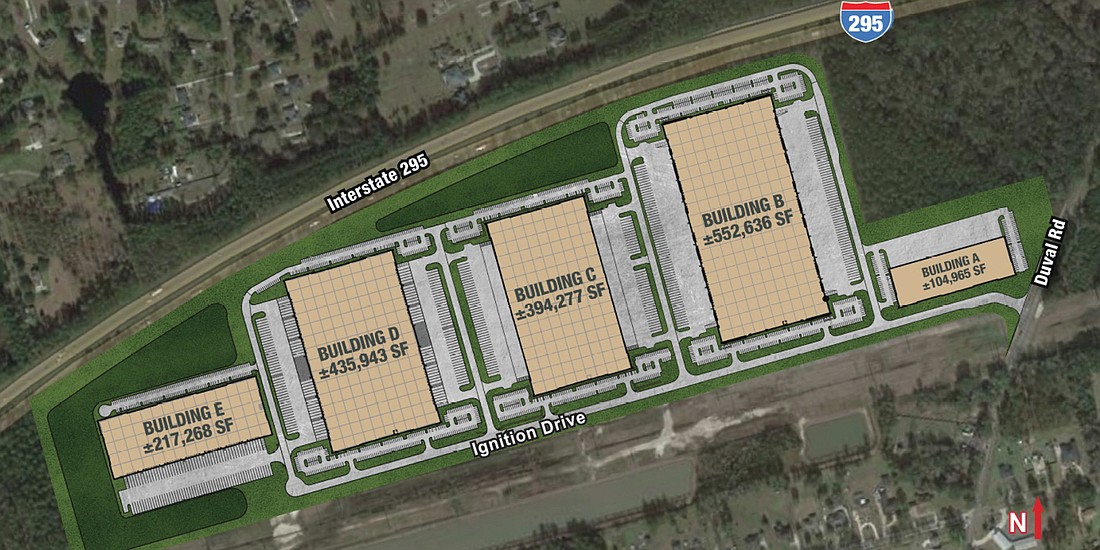 The Park 295 Industrial Park site plan in Northwest Jacksonville.