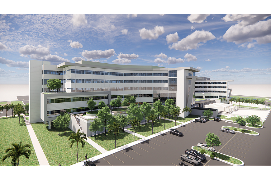 File image: A rendering of the UF Health North third-phase addition at 15255 Max Leggett Parkway.