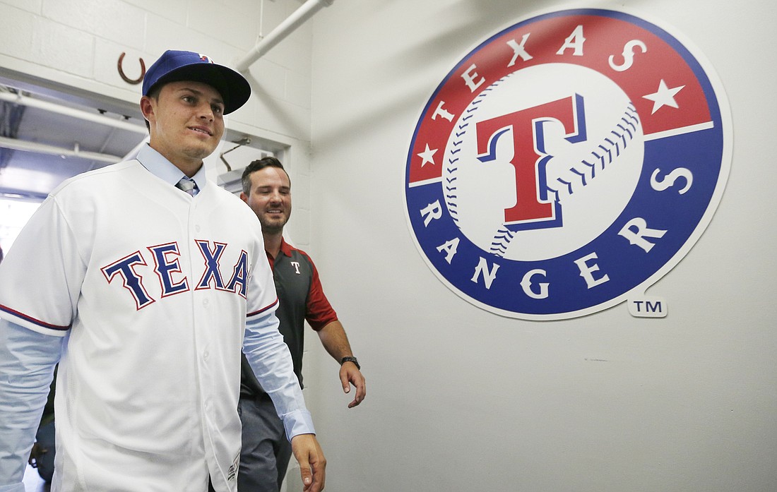 Kole Enright was introduced by the Texas Rangers June 14. Photo by Brandon Wade / Texas Rangers