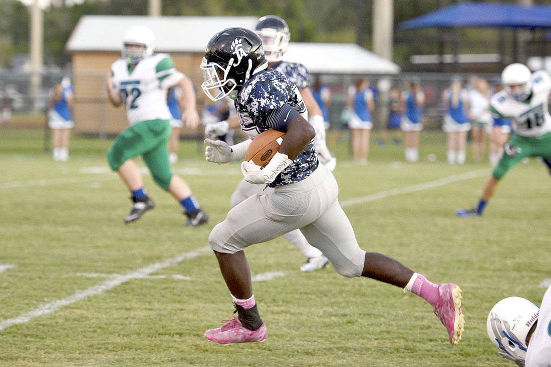 Jaquane  Patterson ran the opening kickoff back for a touchdown against Cornerstone Charter Sept. 30. Courtesy photo