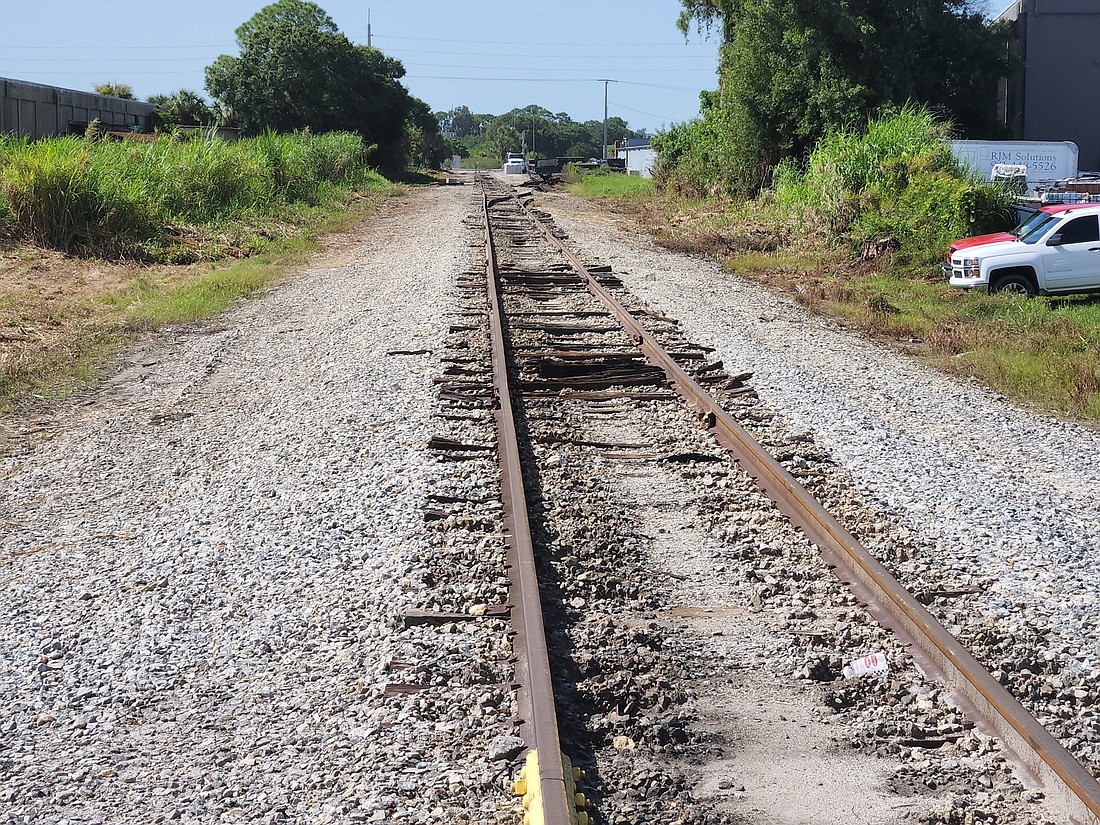 Railroad ties at the unused Seminole Gulf Railway tracks at 17th Street are crumbling. (Photo by Andrew Warfield)