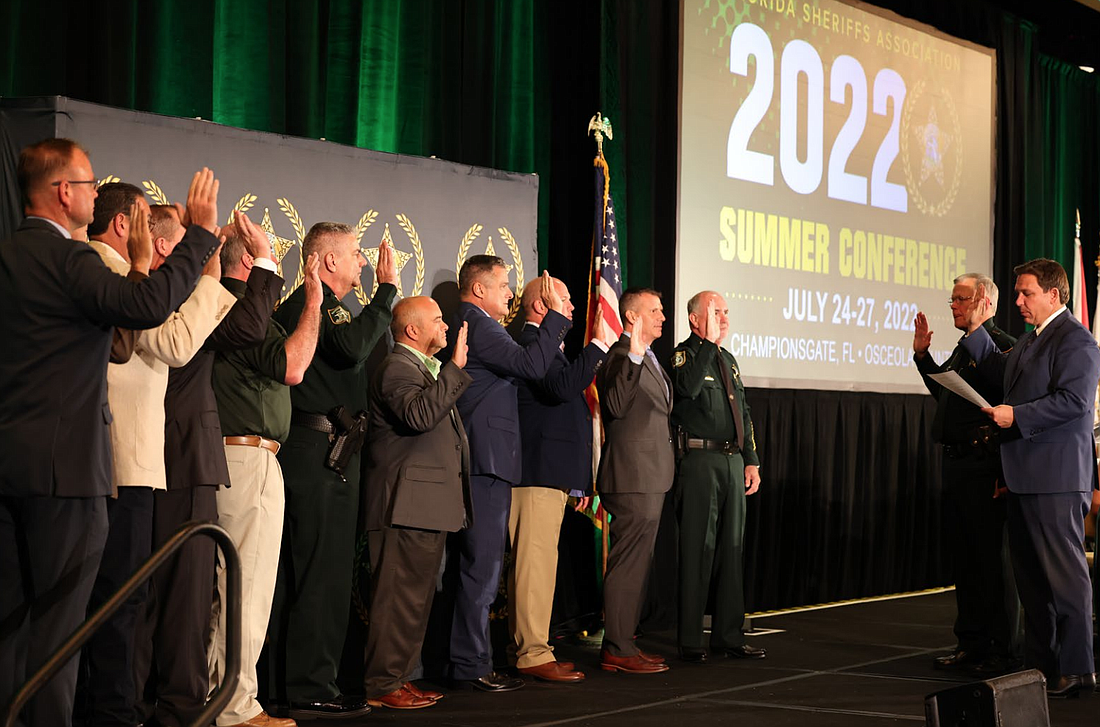FSA Board of Directors being Sworn-in by Gov. DeSantis. Photo courtesy of the Flagler County Sheriff's Office