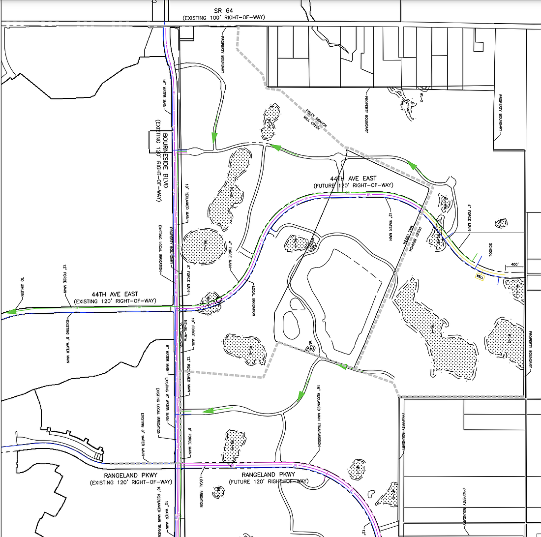 The 20 acres for a new elementary school is about 1.25 miles east of Bourneside Boulevard and adjacent to the extension of 44th Avenue East in east Bradenton.Â (Courtesy map)