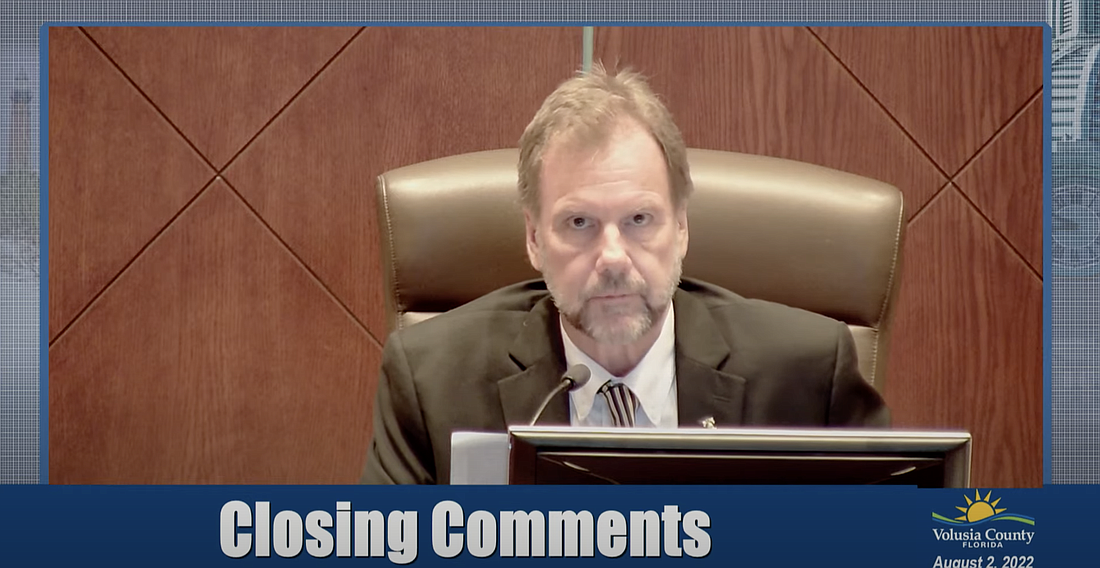 County Council Chair Jeff Brower said the discussion brought by Council member Ben Johnson was a "political witch hunt." Screenshot courtesy of Volusia County Government's meeting livestream