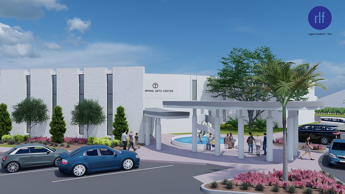 The Performing Arts Center renovations include exterior improvements. Rendering courtesy of Rogers Lovelock + Fritz