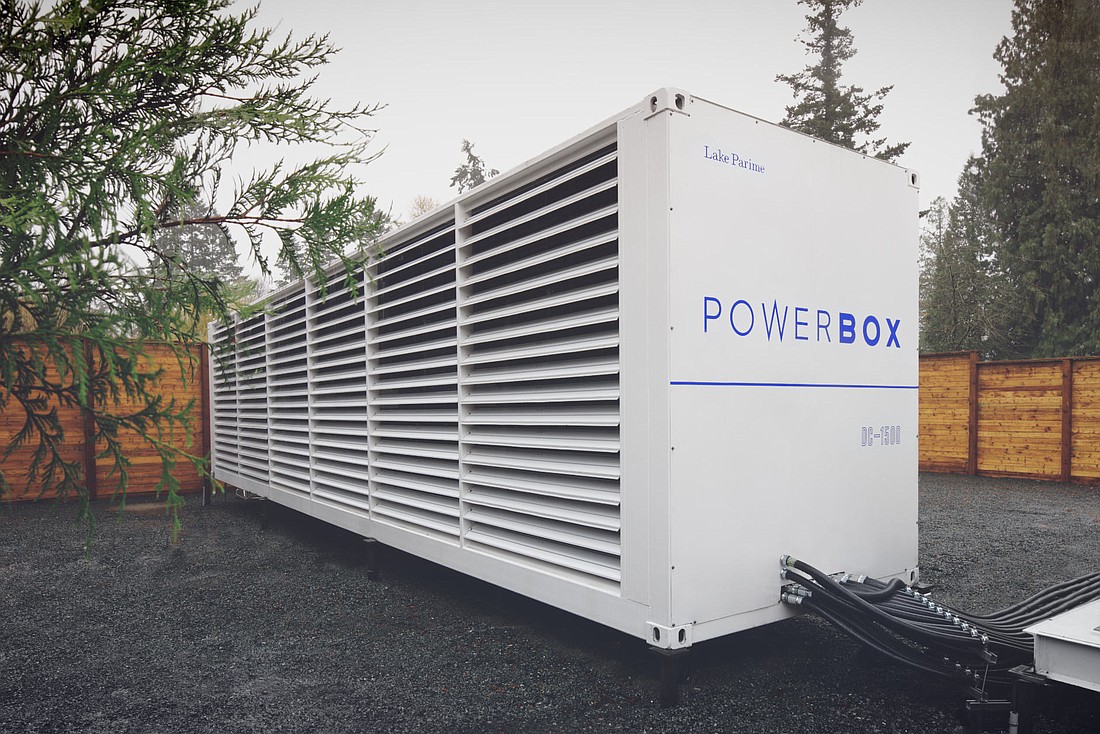 A Lake Parime Powerbox is designed to house the computers used for cryptocurrenty mining. It has the footprint of a standard 40 foot shipping container.