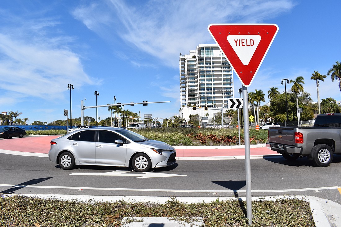 City and FDOT officials are negotiating an agreement to place public art in roundabouts along Tamiami Trail, delaying recommendations for this roundabout at U.S. 41 and Fruitville Road. (File photo)