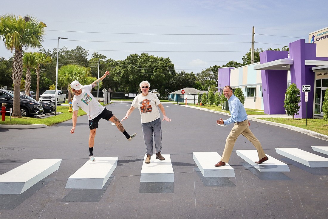 Brandon Thrift created the artistic crosswalk for the Community Day School. (Courtesy photo Karina Herrera)