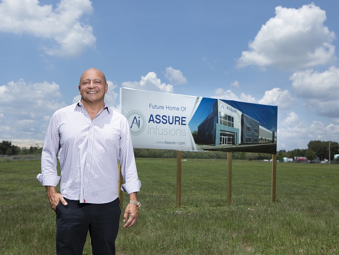 Assure Infusions founder and CEO Alex Lucio at the Bartow site where he plans to build a $20 million manufacturing facility. (Photo by Mark Wemple)