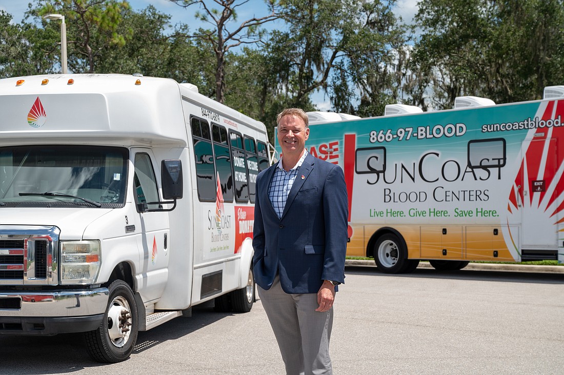 In response to a drop in donors during the pandemic, Suncoast Blood Centers added a service for residents to donate from their homes. Scott Bush, pictured, says each van costs about $50,000. (Photo by Lori Sax)