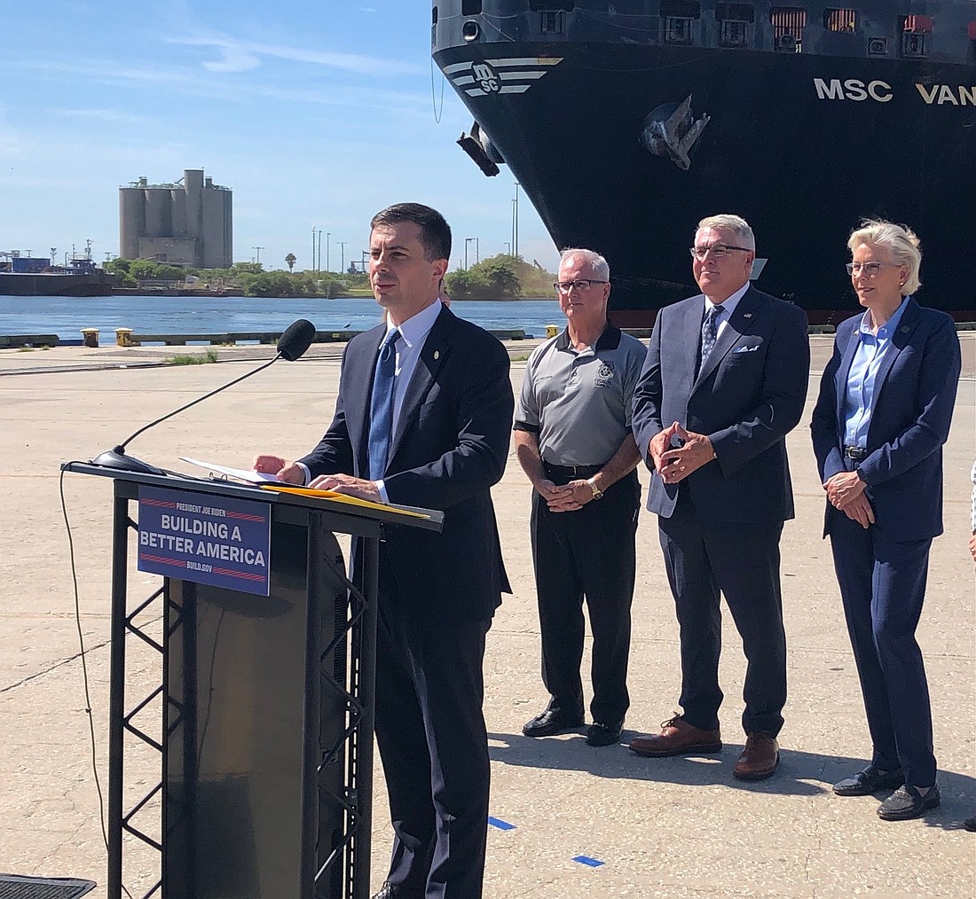 U.S. Department of Transportation Secretary Pete Buttigieg visits Tampa to announce grant money for an expansion at Port Tampa Bay. (Photo by Louis Llovio)