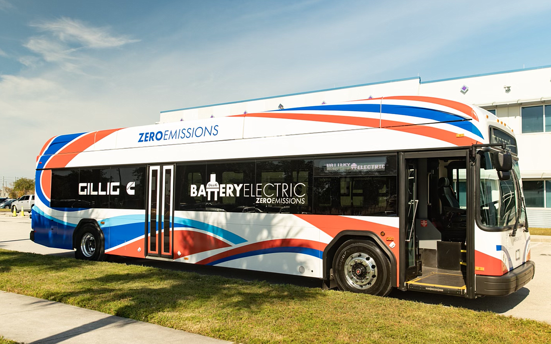 PSTA&#39;s $18 million grant will be used to purchase 60 Gillig all-electric buses over the next five years. (Courtesy photo)