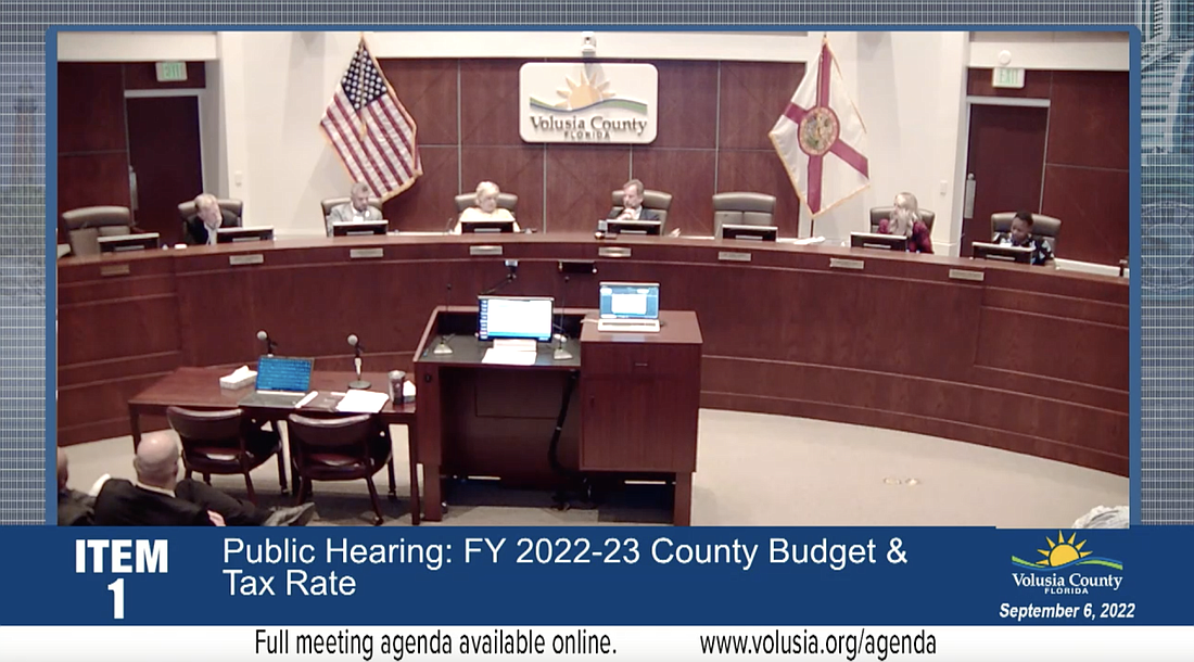 Screenshot of Volusia County Council's livestreamed budget hearing on Tuesday, Sept. 6.