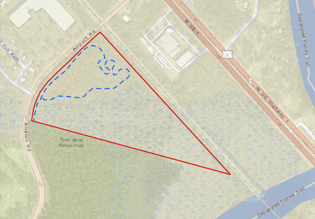 he city, St. Johns River Water Management District and the county will buy a 19-acre of land for preservation. The blue dotted line shows a proposed multi-use trail. Courtesy of Volusia County Government