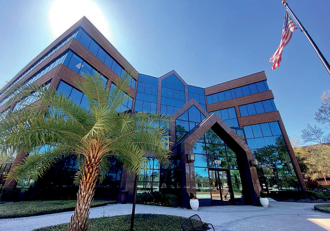 The five-story, 231,867-square-foot office building at 8787 Baypine Road. (Foundry Commercial)