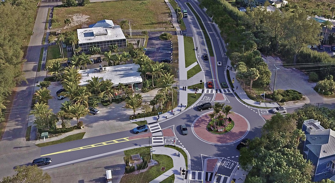 The roundabout at Gulf of Mexico Drive and Broadway Street is intended to improve safety at the intersection.