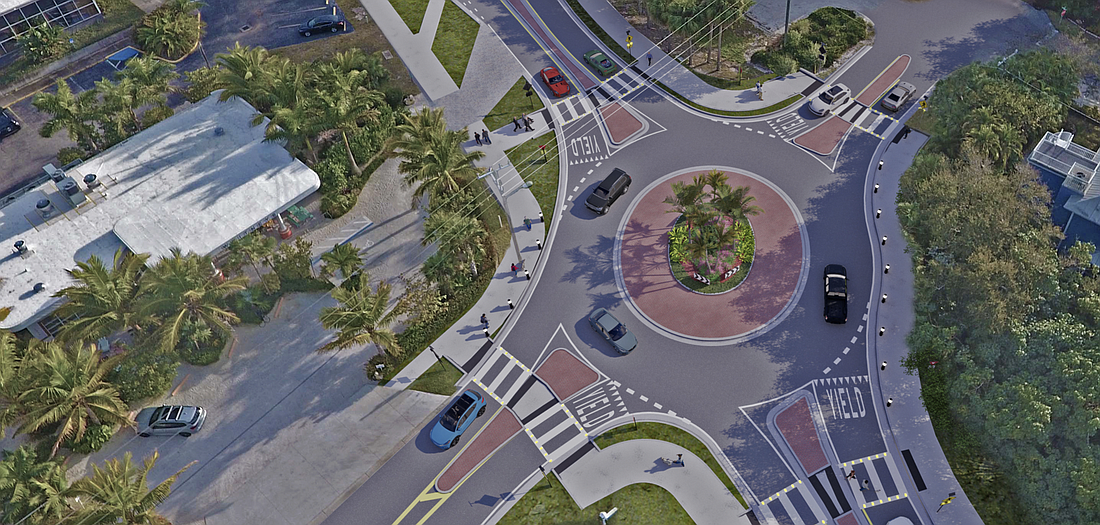 The roundabout at Gulf of Mexico Drive and Broadway Street is intended to improve safety at the intersection. (Courtesy rendering)