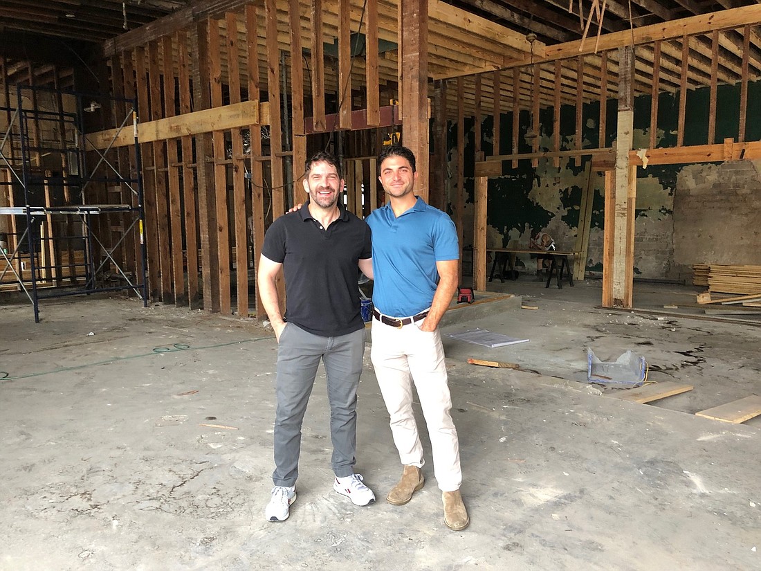 Business partners Tim Hoal and Elias Hionides stand inside their future Hardwicks Bar. A $500,000 renovation, which includes $145,784 in city incentives, will transform the space.