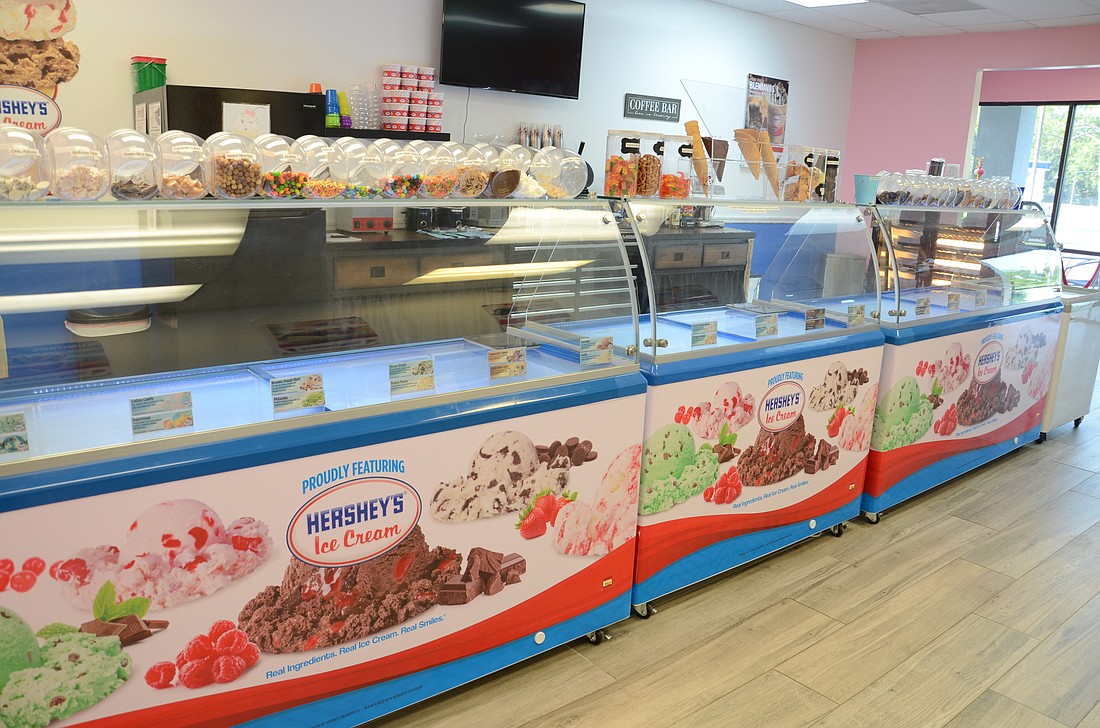 Tasty Creamery serves Hersheyâ€™s Ice Cream and carries 32 flavors.