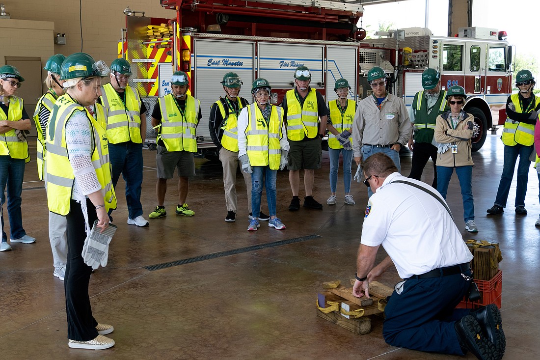 East Manatee Fire Rescue Lt. Chad Gamble (right front) leads a CERT class in April as they prepare for potential disasters. (File photo)