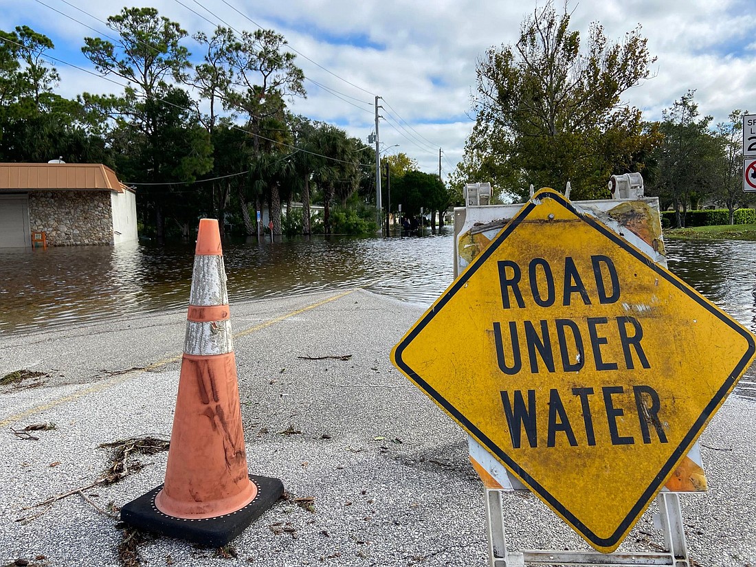 A flooded road near the Performing Arts Center in Ormond Beach. Photo by Jarleene Almenas