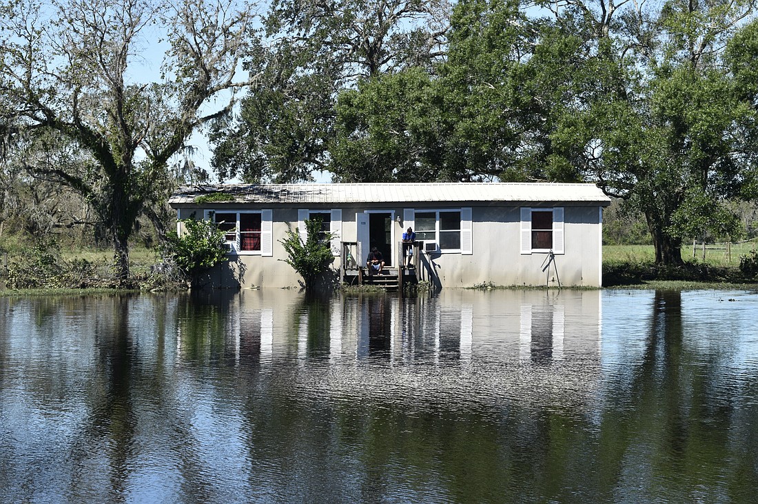 Water fills the front lawn of a Myakka City residence on Singletary Road. (Photo by Ian Swaby)