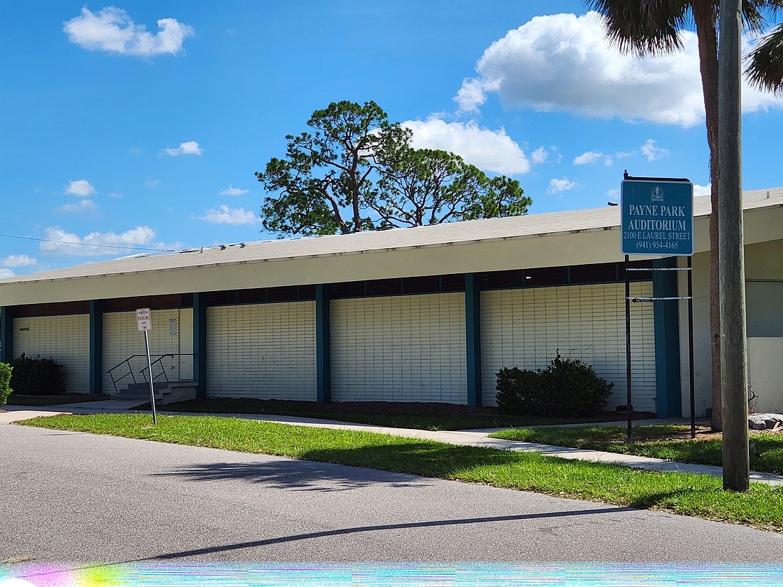 The most significant damage to city assets by Hurricane Ian appears to be a portion of the roof at Payne Park Auditorium. (Photo by Andrew Warfield)