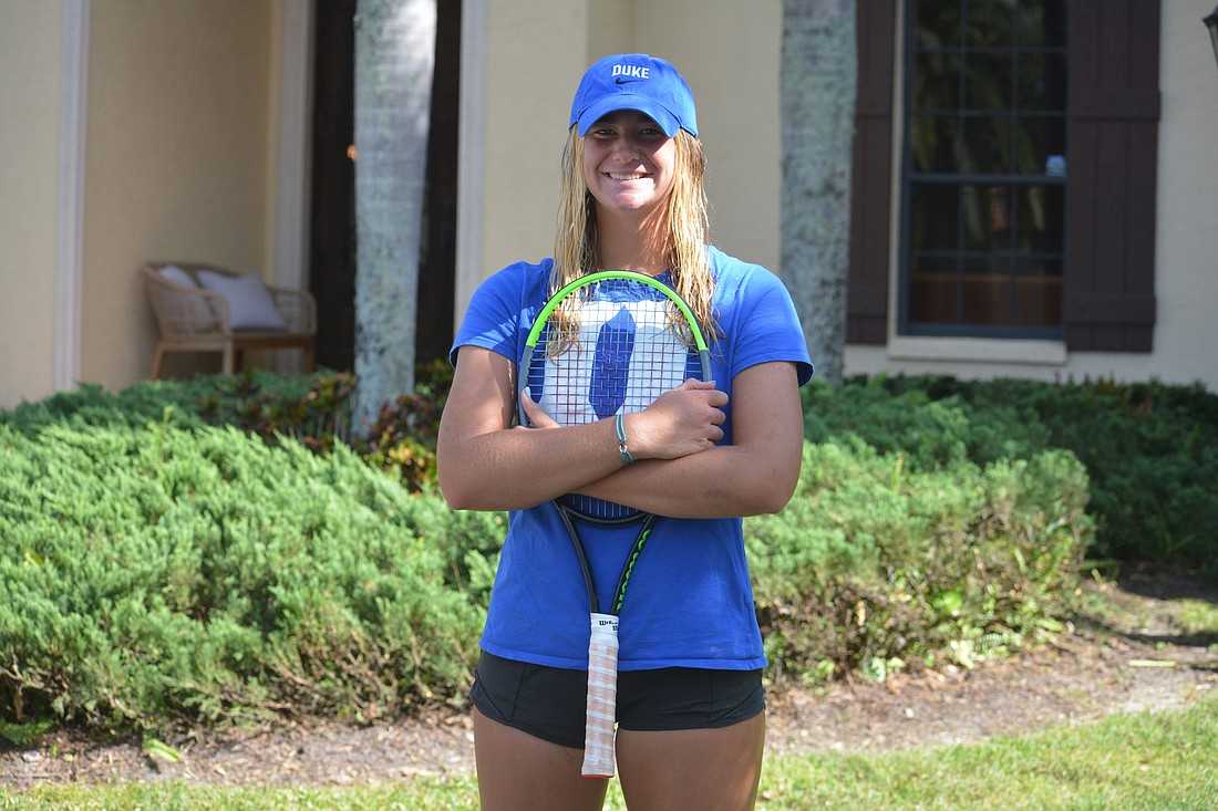 Ava Krug committed to Duke University on Oct. 3. Krug will join her brothers Jake and Connor Krug in the Blue Devils tennis program. (Photo by Ryan Kohn.)
