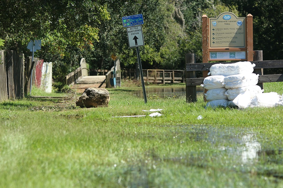 Water flooded into the Graham Swamp from Hurricane Ian, overfilling ditches and culverts and backing up into roads and backyards. Photo by Sierra Williams