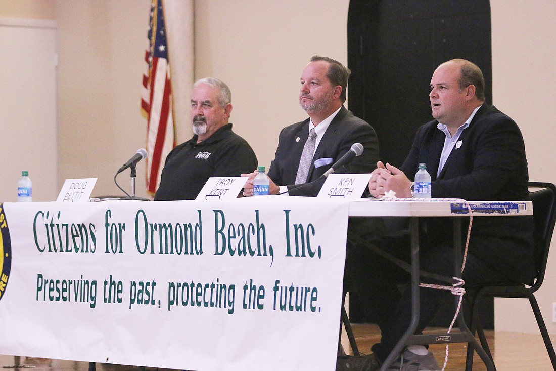 Doug Pettit, Troy Kent and Ken Smith participate in CFOB's candidate forum on Wednesday, Oct. 12. Photo by Jarleene Almenas