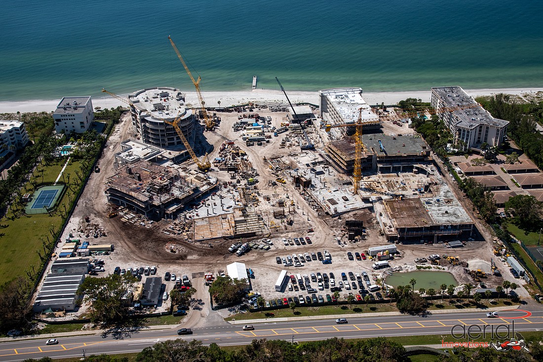 An aerial view of the St. Regis property in Longboat Key shows the progress made over the last year. (Courtesy image).