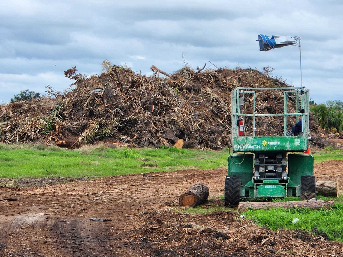 A pile of vegetative debris left behind by Hurricane Ian awaits processing into mulch at the delivery site off Dr. Martin Luther King Jr. Way in Sarasota. (Andrew Warfield)