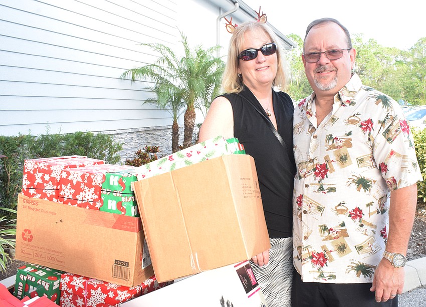 Lakewood Ranch's Diane Collom and Bob Collom donate 13 shoeboxes. Diane Collom says they have donated 13 shoeboxes to Meals on Wheels Plus of Manatee for the past eight years.