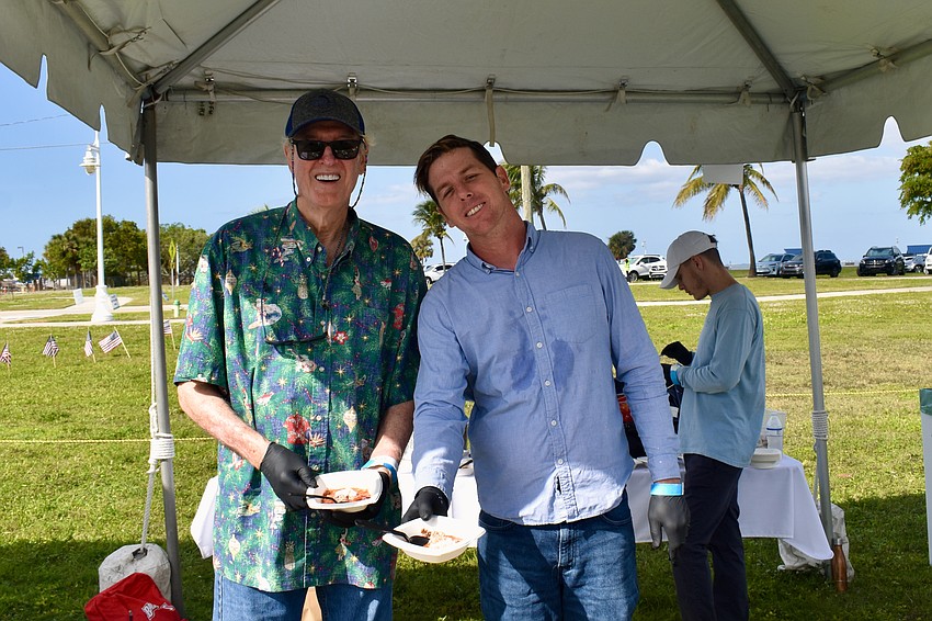 Father and son, Robbie Ball and Robbie Ball, serving grandma's gaspacho recipe.