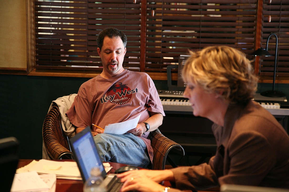 Jim Prosser and Rebecca Hopkins work on the development of Laughing Matters in 2009.