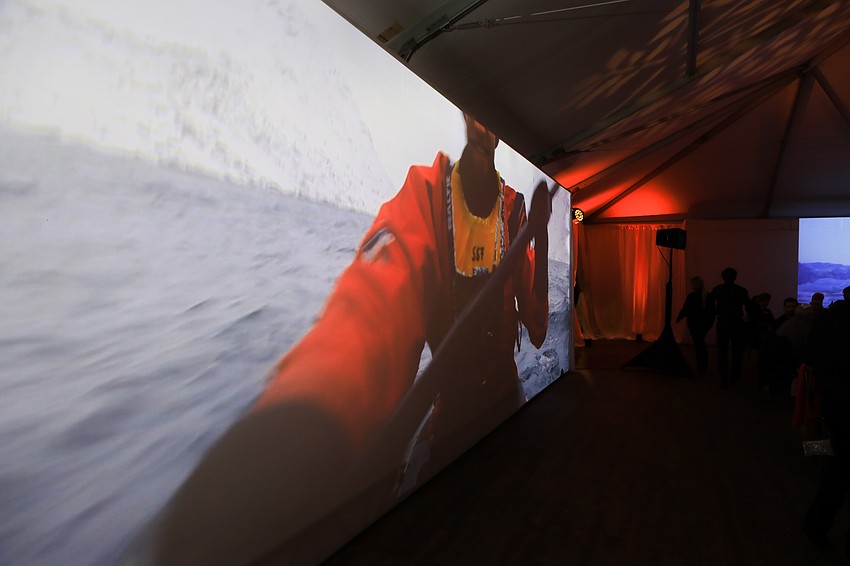 The event space had nature videos playing throughout the night.