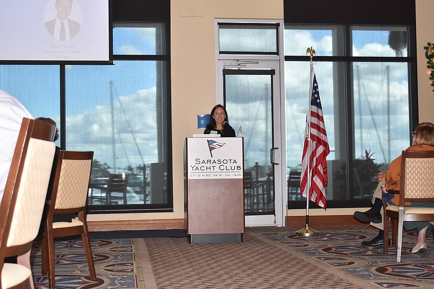 Strategic Initiatives Director Lisa Ramirez presents to the Longboat Key Democratic Club members.