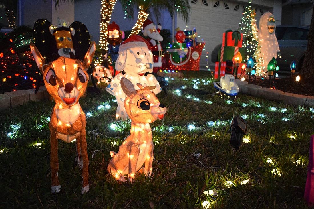 Rudolph and Clarice join misfit toys in Riverwalk's Tim Cunningham's Christmas lights display. Cunningham has been buying the misfit toys as he has found them since he and his family moved to Florida in 2007.