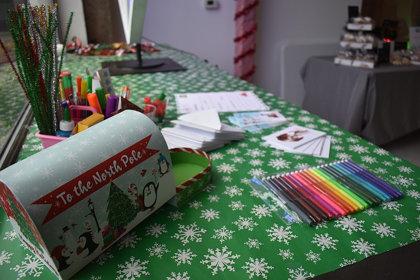 Letters to Santa station ready for kids to get creative with their cards.