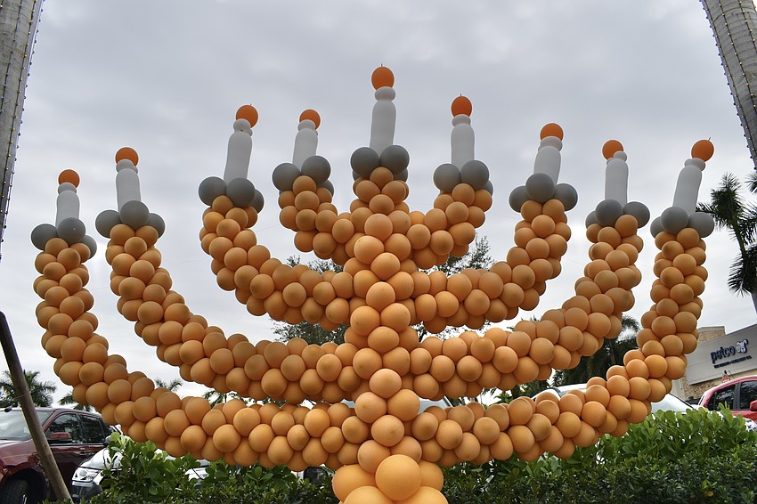 An menorah made of balloons was one of the event decorations.