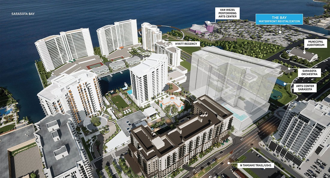 An updated conceptual of The Quay shows One Park as one building on the northern end of the 14.7-acre development at the corner of North Tamiami Trail and Boulevard of the Arts.
