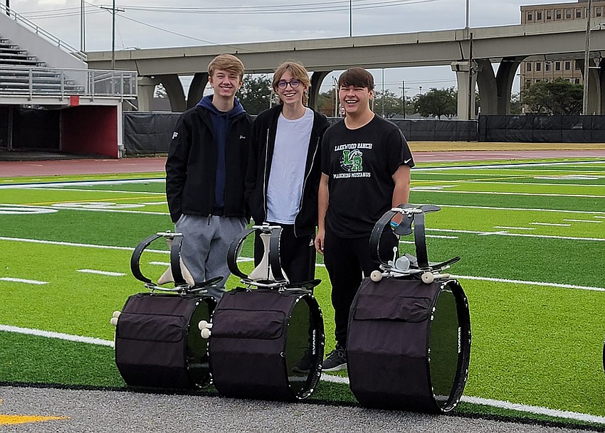 Lakewood Ranch High School's Josh Stubbins, Tyler Patten and Will McGee are ready to practice for the half time show at the Sugar Bowl.