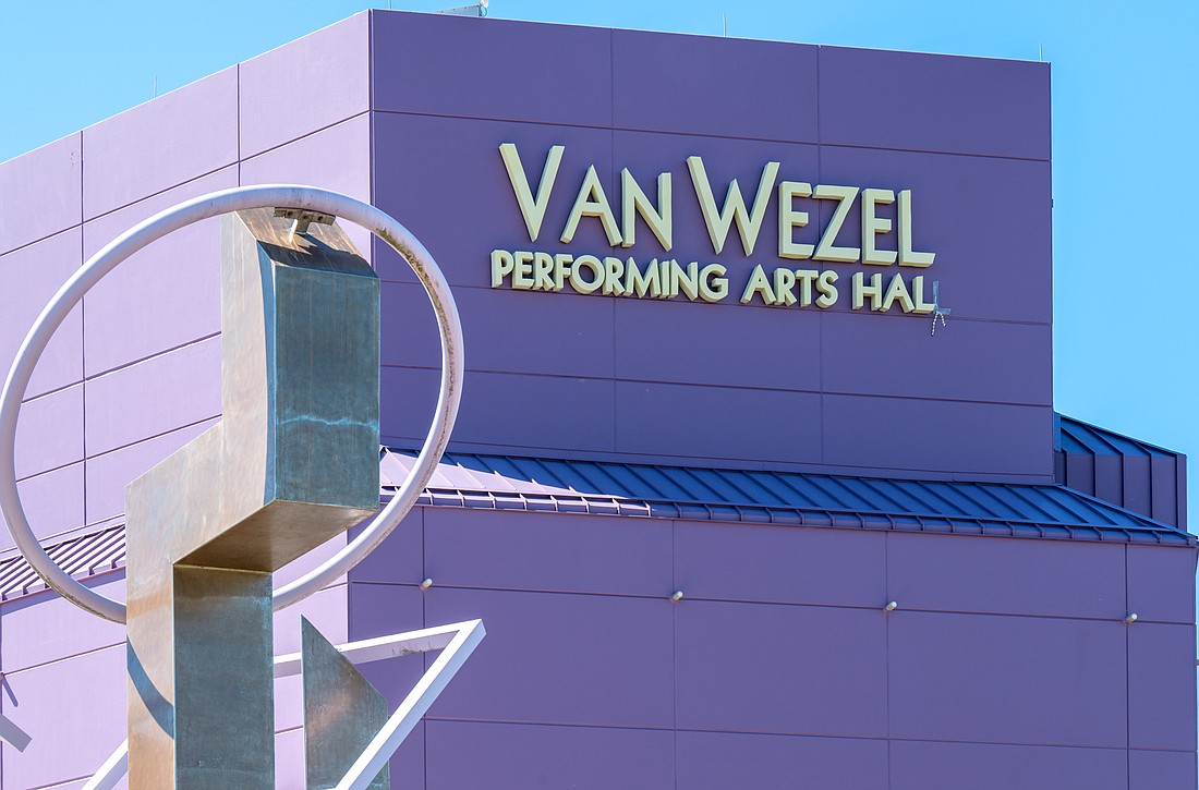 The letter "L" on the Van Wezel Performing Arts Hall building fell off during Hurricane Ian. (Photo by Lori Sax).