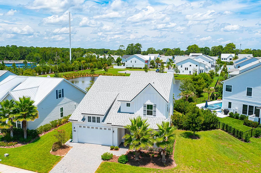 The house is at the entrance of a cul-de-sac in the Preserve at Ponte Vedra Lakes.