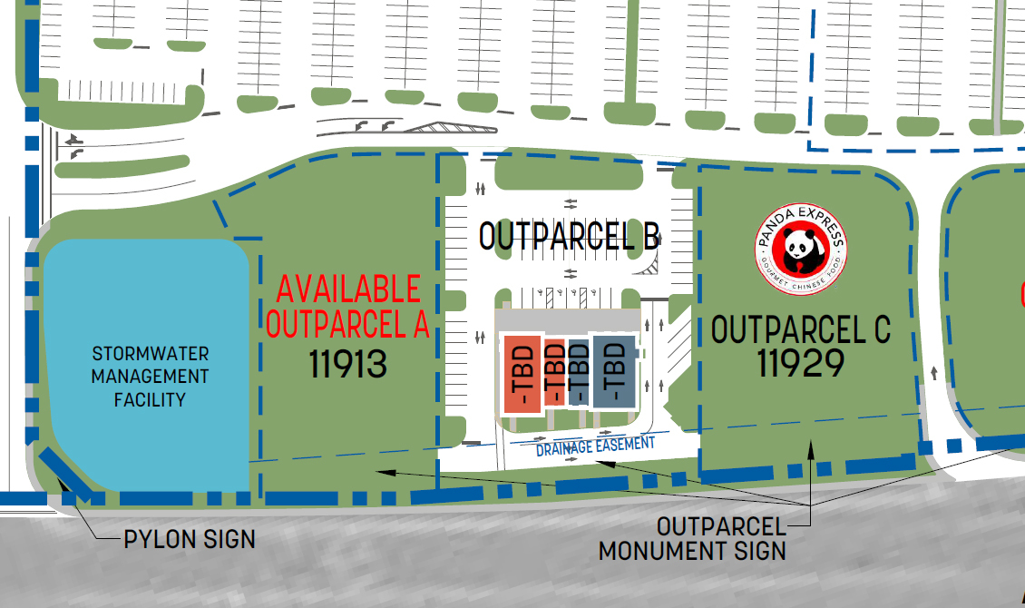 A site plans shows a multitenant on Outparcel B at the Atlantic North shopping center at northwest Kernan and Atlantic boulevards.